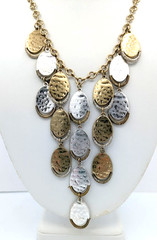 Vintage Necklace Mixed Metal Hammered Disc Double Strand Statement