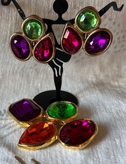 vtg mogul chunky gemstone cluster brooch clip on earrings set