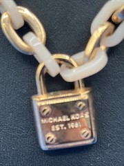 Michael Kors Rose Gold-Tone Pink Acetate Padlock Pendant Necklace Chic