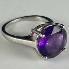 Vintage Sterling Silver Brilliant Round Cut Amethyst Ring. Size 5.50+.