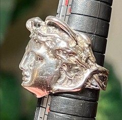 Vintage Greek God Hermes Roman God Mercury Sterling Silver 3D Face Head Ring