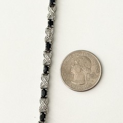 Vintage 925 Sterling Silver Genuine Sapphire & Diamond XO Tennis Bracelet 7″