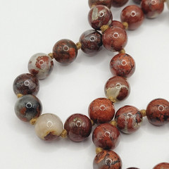 Jasper Stone Varied Brown Hues Hand Knotted Beaded Over the Head Necklace 30 In