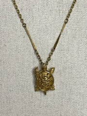 Vintage Sea Turtle Pendant Necklace Gold Tone Bar Link Chain Beach Ocean