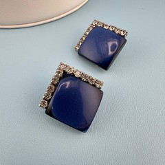 Vintage Coro Art Deco Earrings Lot Blue Red Thermoset Rhinestone Clip On Signed