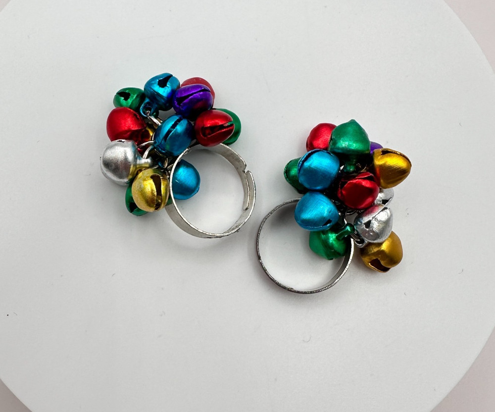 Vintage 90s Jingle Bell Rings Set Silver-tone Women’s Classic Fashion Jewelry