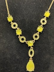 VTG Lauren Conrad Faceted Acrylic Green Rhinestone Statement Necklace 18”