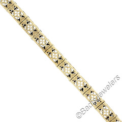 Antique Art Deco Rare Yellow Gold 7″ 5.2mm Open Filigree Work Line Bracelet