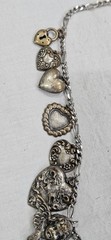 VTG Pididdly Links Style Silver Heart Charm Necklace 23 Charms Bead 22″ Long