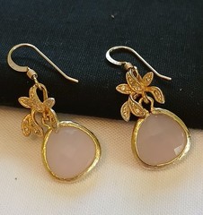Vintage Earrings 14k Gold-Filled Rose Quartz & Crystal Floral Dangles Jewelry