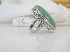 Vintage Huge Sterling Silver 925 Green Turquoise Looking Statement Ring Size 5