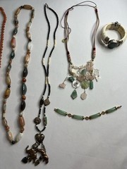 Vintage Asian Jade Rose Quartz Carved Beaded Necklaces Bracelet Jewelry Lot 7pcs