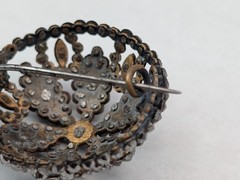 Antique Victorian Cut Steel Brooch 19th Century Pin Riveted Faceted Domed Round
