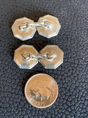 Iridescent MOP Mother of Pearl Octagonal Silver Tone Antique Edwardian CuffLinks