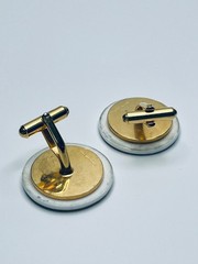 Vintage Brutalist Gold Tone Coin White Disc Mid Century England Cufflinks