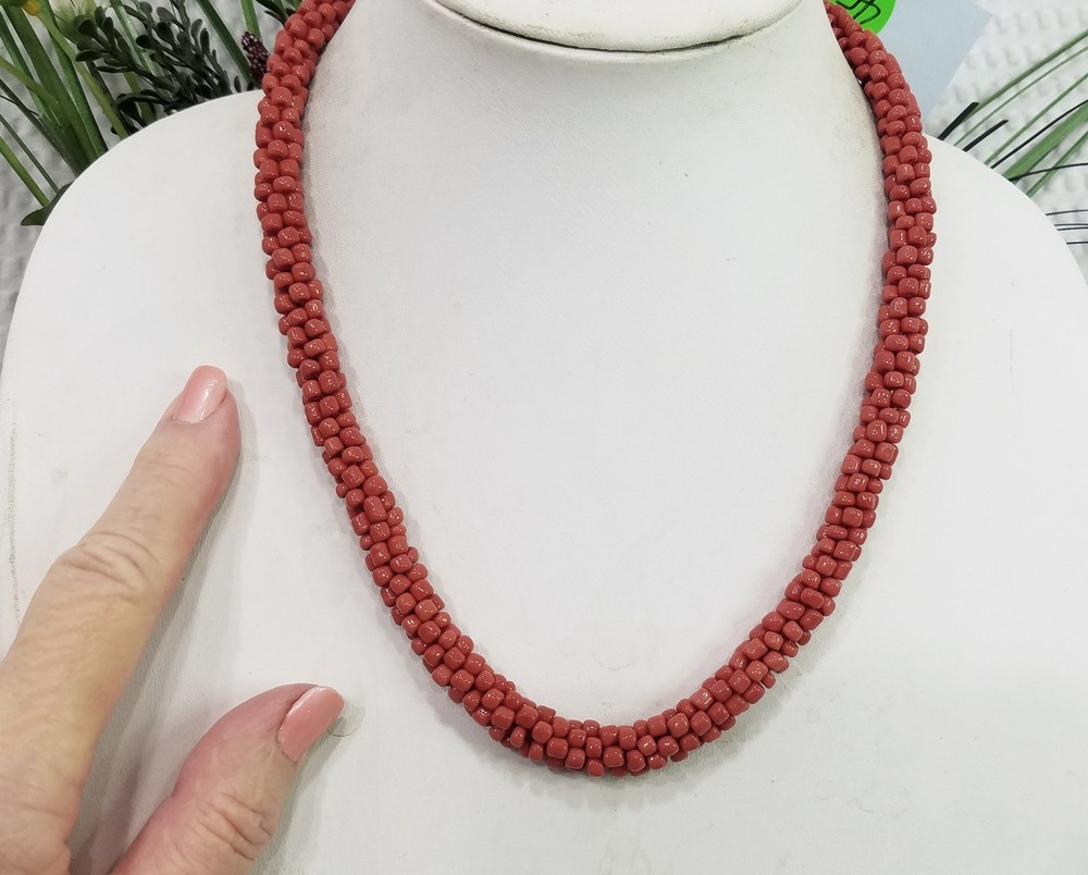 Vintage Santa Fe Navajo Handcrafted Acrylic Red Coral Woven Rope Choker Necklace