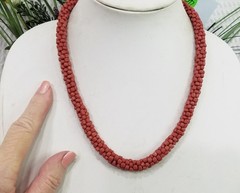 Vintage Santa Fe Navajo Handcrafted Acrylic Red Coral Woven Rope Choker Necklace