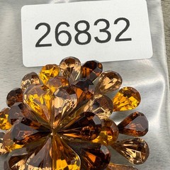 Vintage Rhinestone Brooch Orange Brown Gold Tone Layered Sparkle