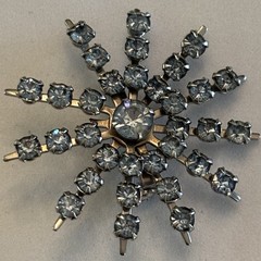 Vintage Rhinestone Brooch Earring Set Snowflake Starburst Light Blue Screw Back
