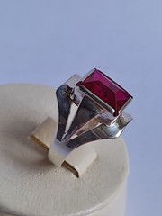 Old Vintage Soviet Union Silver 875 Ring USSR Red Stone Ruby Size US 7 (17 mm)