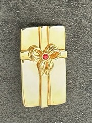 VTG Shiny Gold-tone AAi Signed Rapped Gift Box Brooch Red Gem