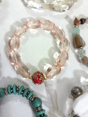 Plastic, Gemstone + crystal bead bracelets. Lot of 10 beaded mixed materials
