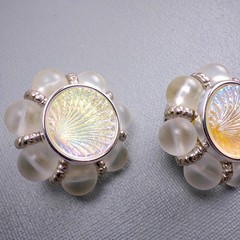 Vintage Acrylic Shell Clip On Earrings Iridescent Beach