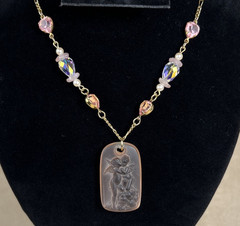 Vtg Kirks Folly Kissing Cherubs Pendant Necklace AB Rhinestones Retired 1990’s