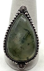 Vintage Sterling Silver / 925 Large Teardrop Green Prehnite Ring Size 11.5