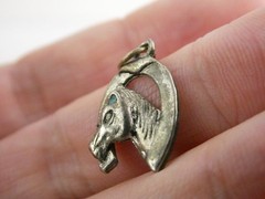 Vintage Unmarked Sterling Silver Horse Horseshoe Lucky Charm Pendant 1.2g .75 In