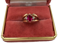 VICTORIAN ANTIQUE 10K SOLID GOLD FLIP RING S6.25 SYNTHETIC RED RUBY FAUX DIAMOND
