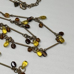 Designer Glass Bead Necklace Brown Yellow Cluster Briolette Station Aera Long