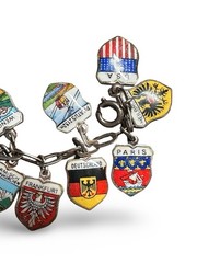 Vintage REU 800 Silver European Travel Charm Bracelet Paris Venice Munich 1972