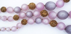 1950s Lucite Necklace Lavender Pink Moonglow Glitter Gold Filigree Beads Grandma