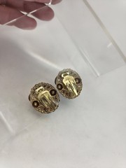 Vintage West Germany Blue Earrings Glass Cab Enamel Signed Clip Ons Rhinestone