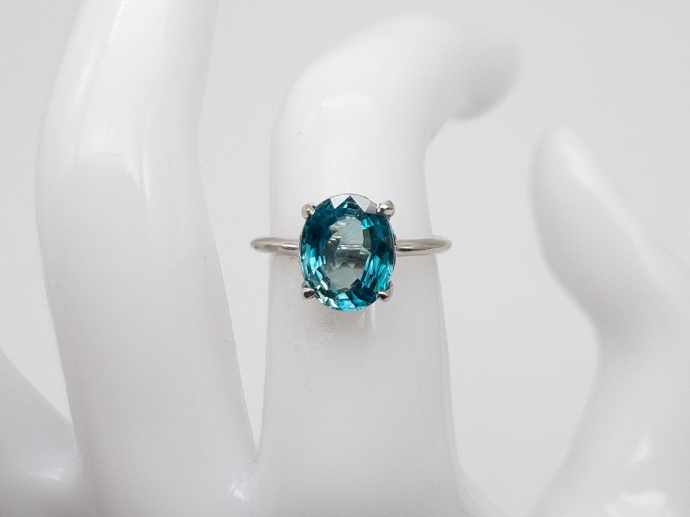 Designer $6000 5.50ct Natural Blue Zircon Diamond Platinum Ring RARE
