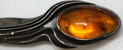 VICTORIAN BROOCH BALTIC AMBER STYLIZED CALLA LILY PIN ART NOUVEAU 3.5in AS IS