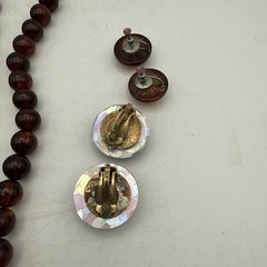 Vintage MCM Mixed Jewelry Lot Necklace, Clip on Earrings – Brown