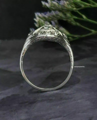 Edwardian Vintage 3Ct Diamonds Navette Antique Women Ring 14K White Gold Plated