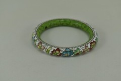 Asian Dainty White Enameled Bangle With Beautiful Flowers Good Quality
