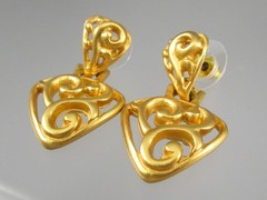1 3/4″ Vintage ANNE KLEIN Matte Brushed Gold Tone Dangling Post Earrings 189V
