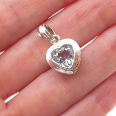 925 Sterling Silver Vintage Real Blue Topaz Heart Charm Pendant