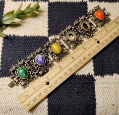 Vtg “As-Is” Selro Selini (?) Ornate Panel Bracelet w/Marbleized Acrylic Stones!