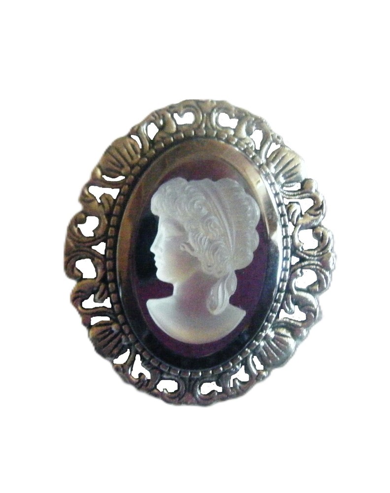 Cameo, Victoria Woman Crystal/Jet Czech Acrylic Pin/Pendant+ Chain+ Gift Bag