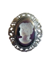 Cameo, Victoria Woman Crystal/Jet Czech Acrylic Pin/Pendant+ Chain+ Gift Bag