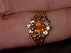 Vtg. 10K Yellow Gold Citrine Diamond Ring