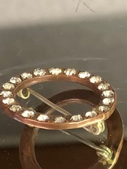 antique faux diamond 1″ round gold tone pin (614)