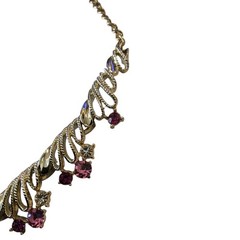 Vintage Coro Pink Rhinestone Necklace Gold Tone 1950s 1960s Pinecone Extender