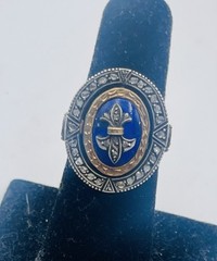 Antique Victorian 19k Gold & Sterling Silver Rose Diamond Enamel Flip Ring