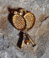 Vintage MONET Signed Tennis Racket Charm Gold Tone